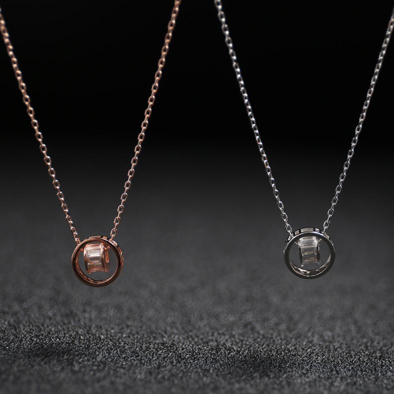 Mesh Diamond Double Ring Circle Necklace Double-layer Circle Shiny Clavicle Necklace Korean Version New Style