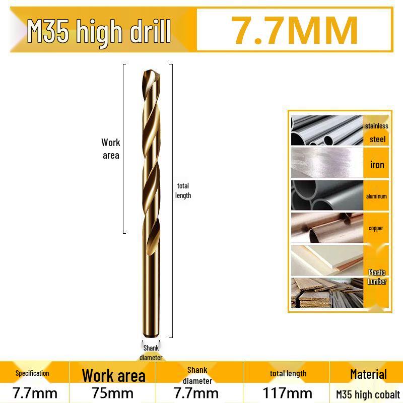 Burghiu elicoidal M35 Cobalt pentru tablă metalică din oțel inoxidabil de înaltă duritate.