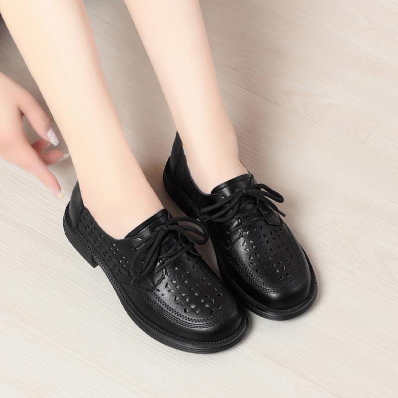 Sommer-Einzelschuhe für Damen, weiche Sohle, hohle Schnürschuhe aus Leder, Damenschuhe, bequeme Sandalen