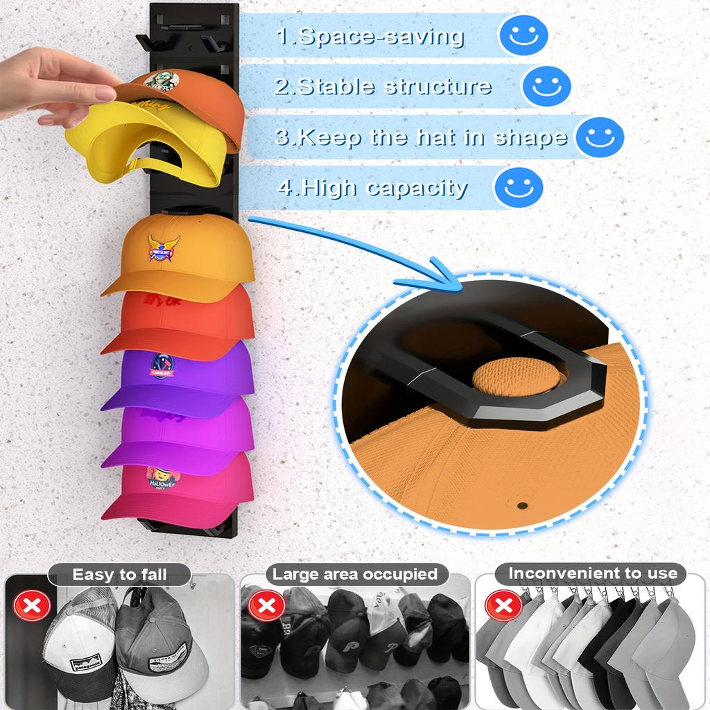 Baseball Cap Storage Rack, Wall-Mounted Hat Holder, Multi-Layer Display Stand, Wall Hook Suitable for Hats, Organized Placement