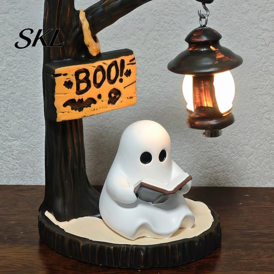 Halloween Ambient Lighting Witch/Ghost LED Lamp, Gothic Resin Ornament with Warm Light for Home Decor Decor, Desktop Spooky Night Party Glow Lamp