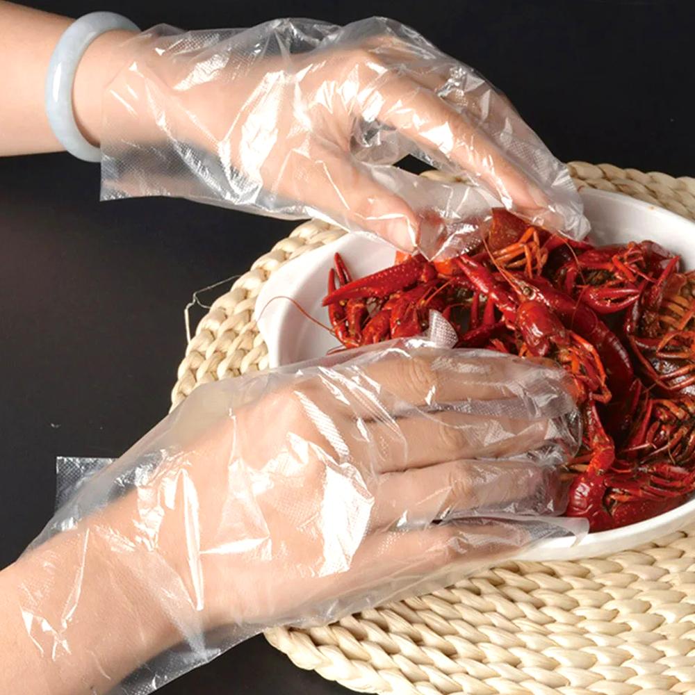 500-100Pcs Disposable Gloves Clear Anti-Slip Design Food Catering Baking Beauty and Hairdressing Transparent Gloves Wholesale