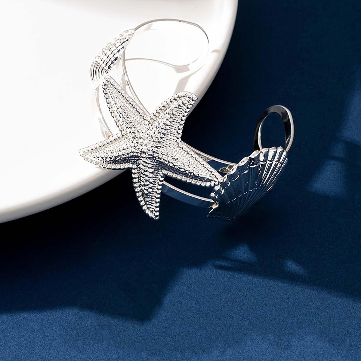 

Hollow opening starfish scallop bracelet is a daily accessory for summer ocean beach vacations срібло сірий колір