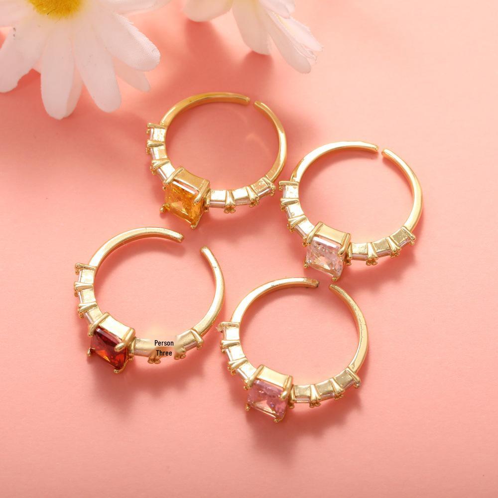 Trendy European-American Style 18K Gold-Plated Copper Rings with Colored Zircon