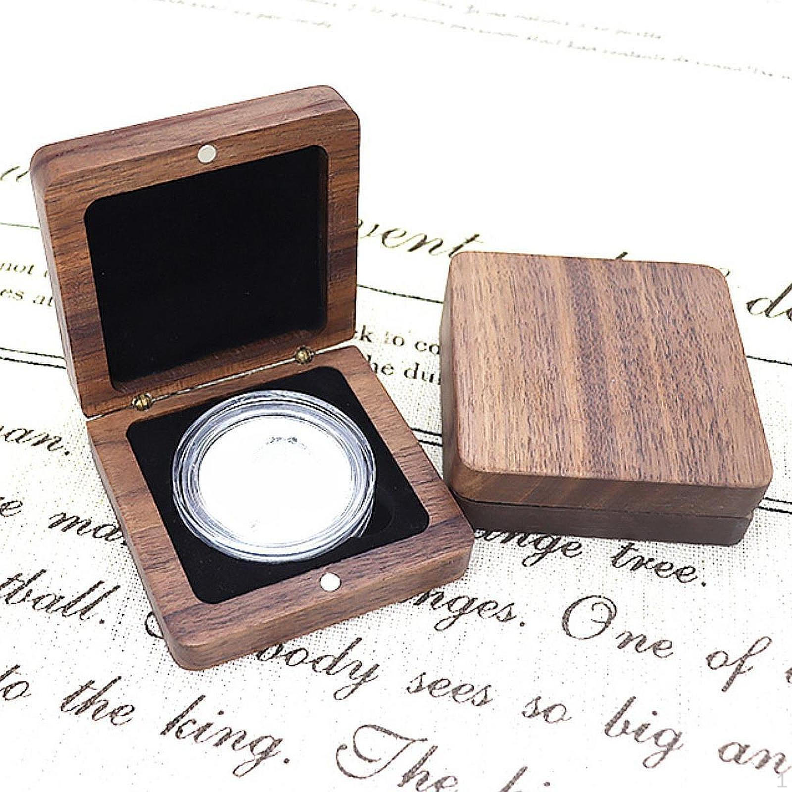 

Коробка для монет, памятный держатель, деревянная витрина, бархат внутри Black Velvet