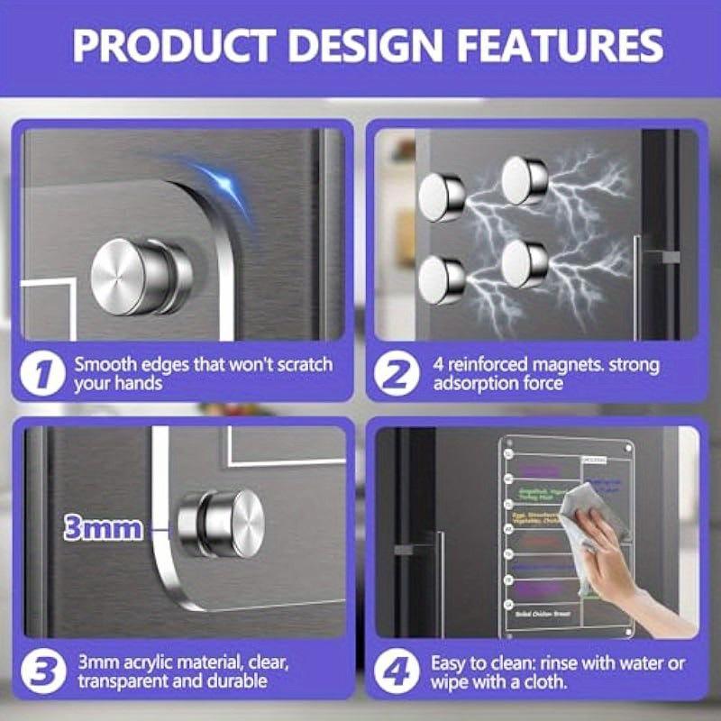Magnetic Clear Acrylic Menu & Memo Board for Fridge - Weekly Planner