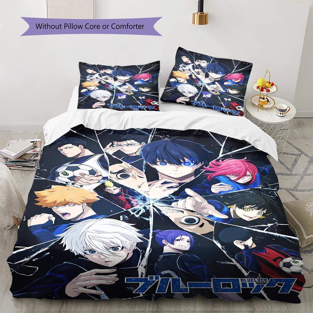 Blue Lock Pattern Bedding Quilt Set Quilt Cover Pillowcase Home Decoration Gift (1 * Duvet Cover + 2 * Pillowcase, Without Core)