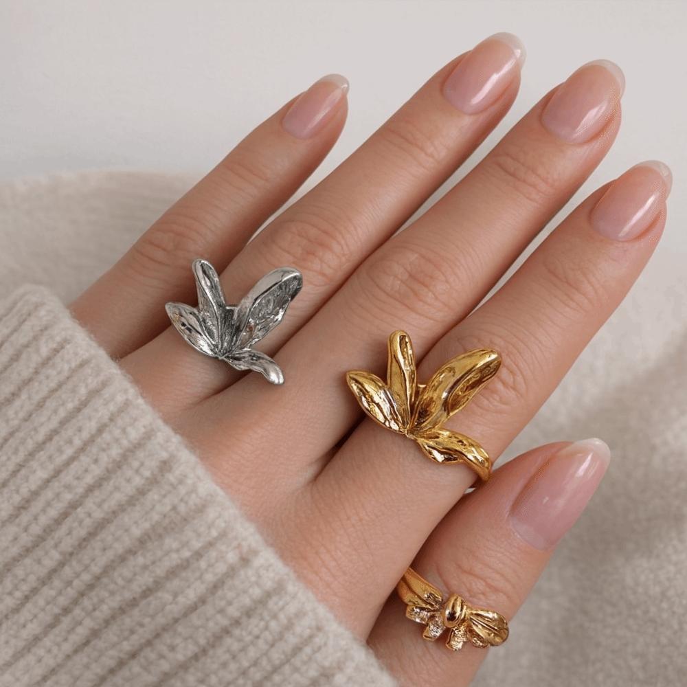 Korean Style Leaf Shape Ring Minority Design Punk Finger Ring Creative Exaggerated Ring  Gift