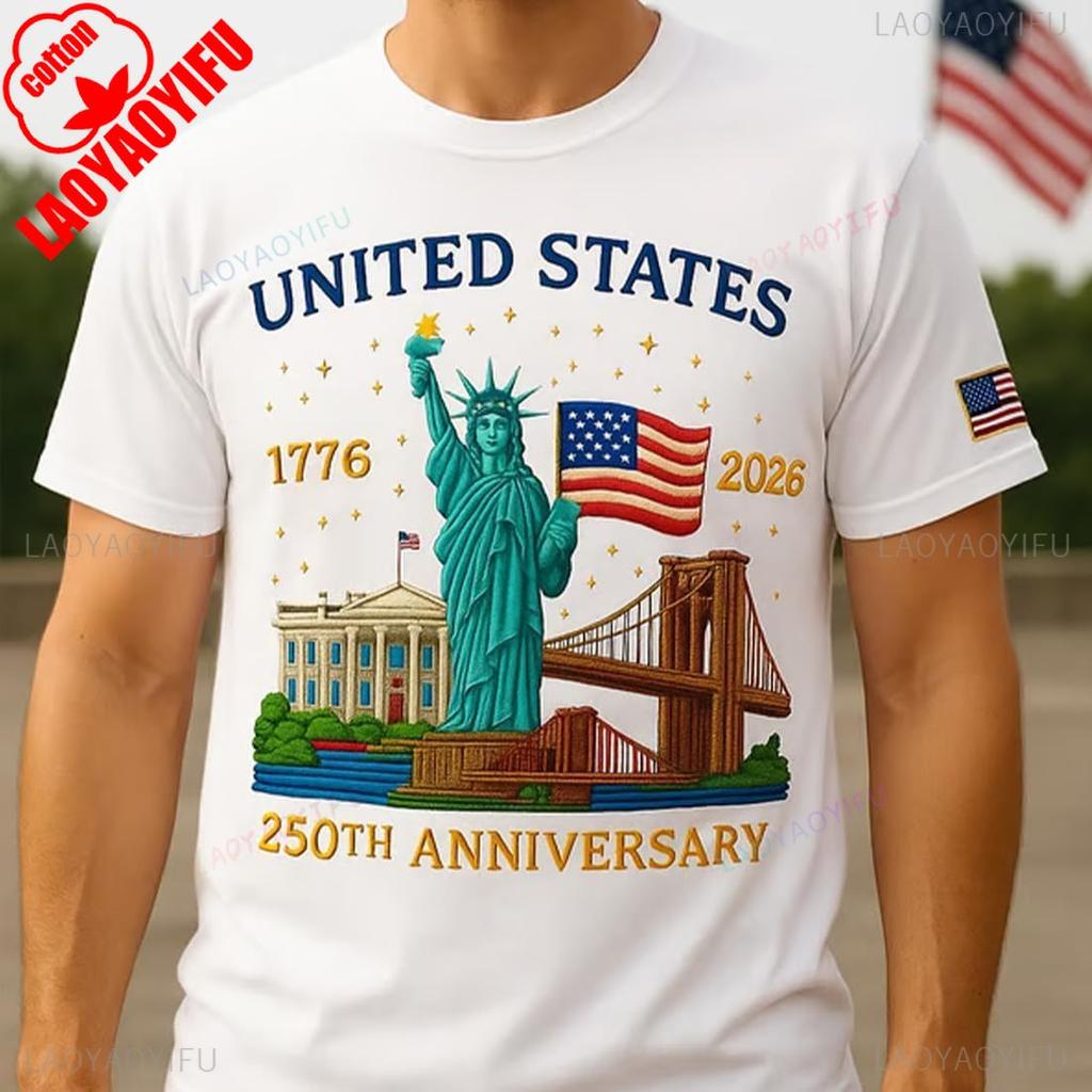 250th Edition TShirt States 250 Years Flag Statue of Liberty TShirt for Men Women High Quality Cotton Regular Short Sleeve
