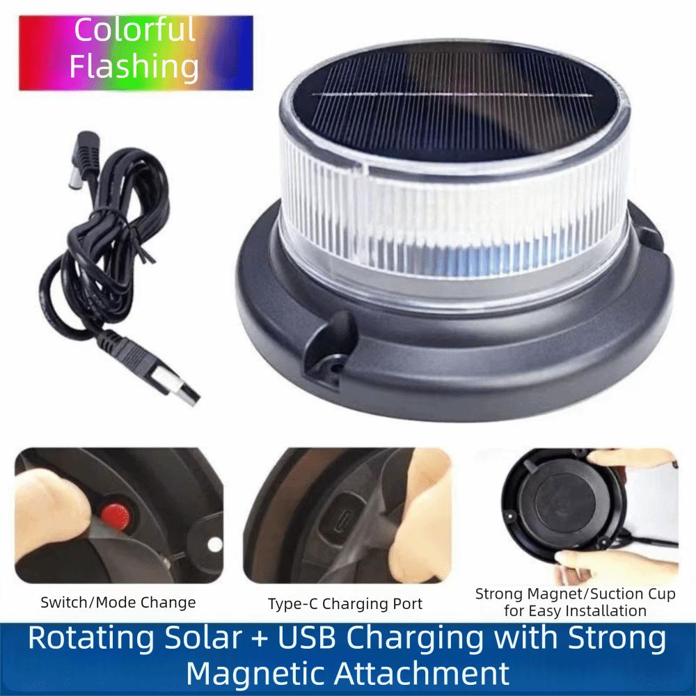 Rotating Flashing Emergency LED Light Solar Powered Warning Strobe Light Truck Roof