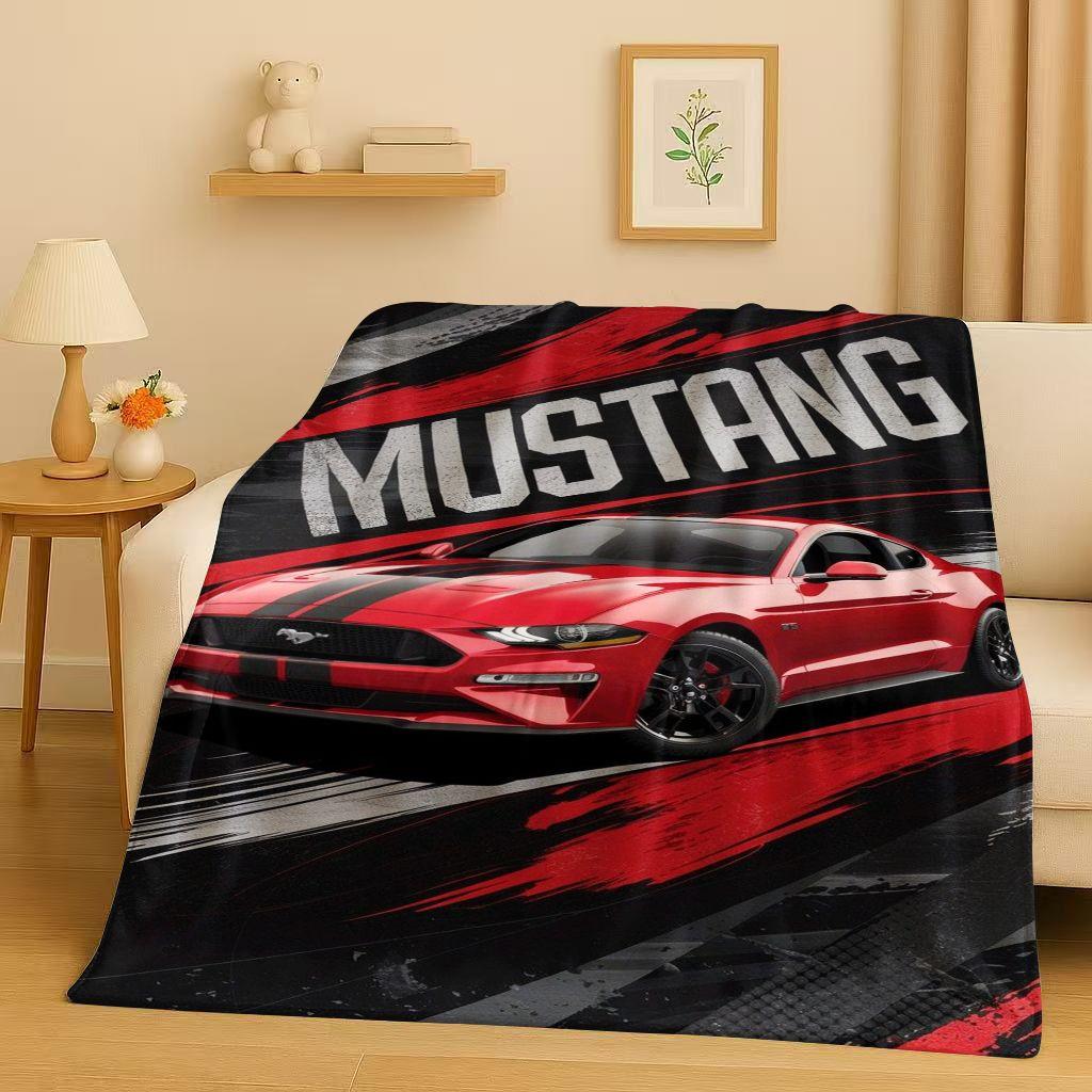 New Mustang Racing Car Logo Flannel Blanket,Ultra Soft Warm Plush Throw for Home Bedroom Bed Sofa Cover Picnic Kids Office