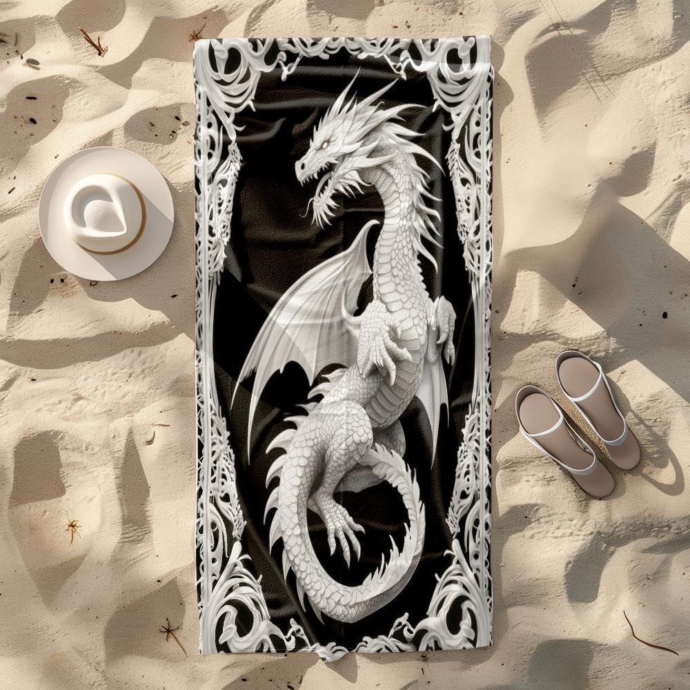Gothic White Dragon Beach Towel Patterned Sunscreen And Windproof Suitable For Swimming Pool Camping Travel Blanket