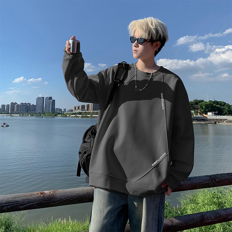 Men s Plus Size Fleece-Lined Long Sleeve Crew Neck Hoodie for Autumn and Winter XL