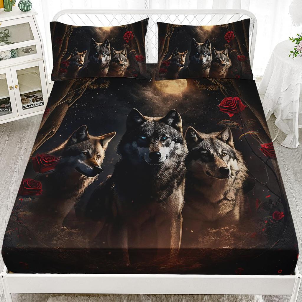Purple Starry Night Galaxy Sheet Three-Piece Digital Printing Couple Outdoor Wolf Sheet Bedding