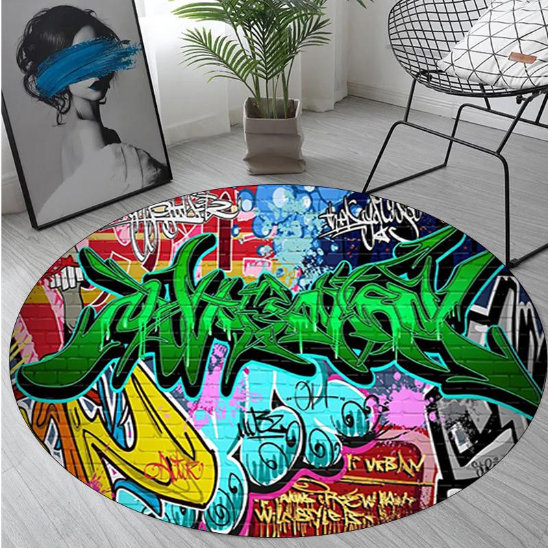 Graffiti Circular Rug - Office Decorative Carpet For Living Room Bedroom Door Mat Floor Rug Computer Chair Area Rug