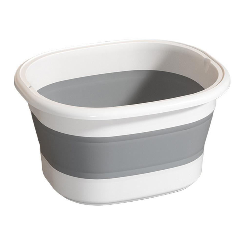 

Foldable portable silicone foot bath bucket retractable for home and travel large size comfortable for foot soaking No cover серый