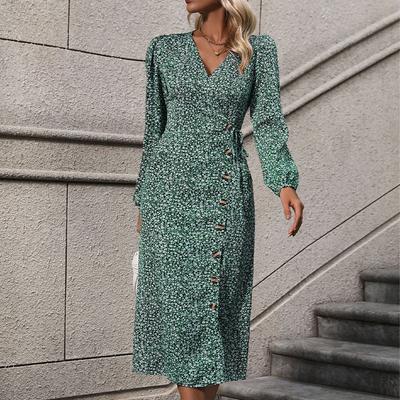 New Autumn Women's Clothing Wrap Long-sleeved Floral Dress