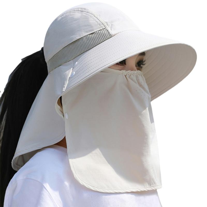 Chapeau Masque Facial Protection Solaire pour Femmes Chapeau de Soleil à Large Bord avec Cordon de Serrage Réglable Chapeau Respirant pour Activité en Plein Air