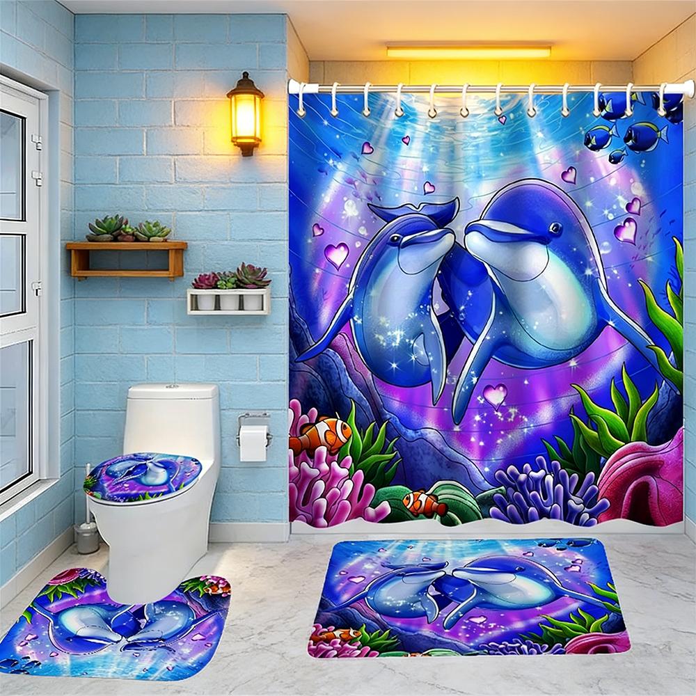 

Dolphin Shower Curtain Simple Bath Sets Waterproof Non-Slip Bathroom Rug Toilet U With 12 Hooks Home Deco Free Ship Eye W60H190(CM)-1 Pcs