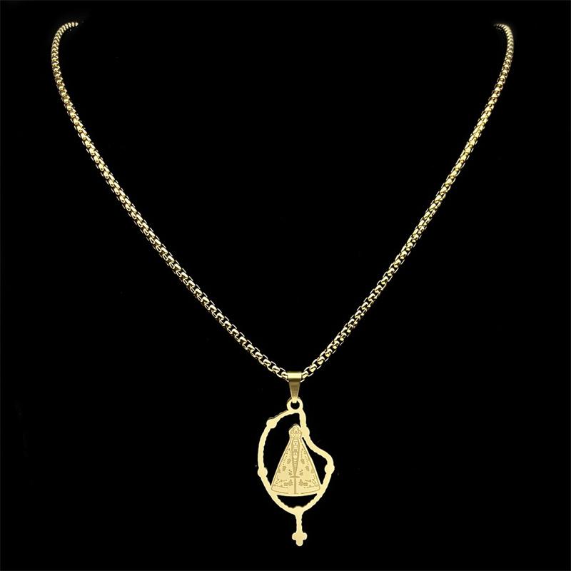 Brazilian Our Lady Of Aparecida Necklace for Men Women Stainless Steel Gold Color Virgin Mary Cross Chain Jewelry Colar