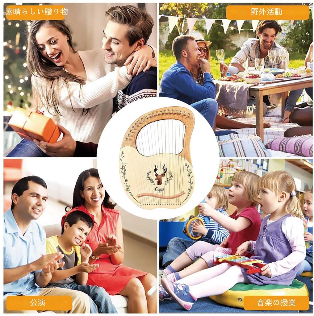 Wooden Harp with Metal Suitable for Easy to Includes Tuning Wrench Storage for Adults and Children 19-String Harp, Strings, Compact, Beginners,