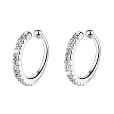 925 Silver Plated Hypoallergenic Letter C Type Zircon Clip Earrings Punk Rock Rhinestone No Hole Clip Ear Women's Jewelry Gift