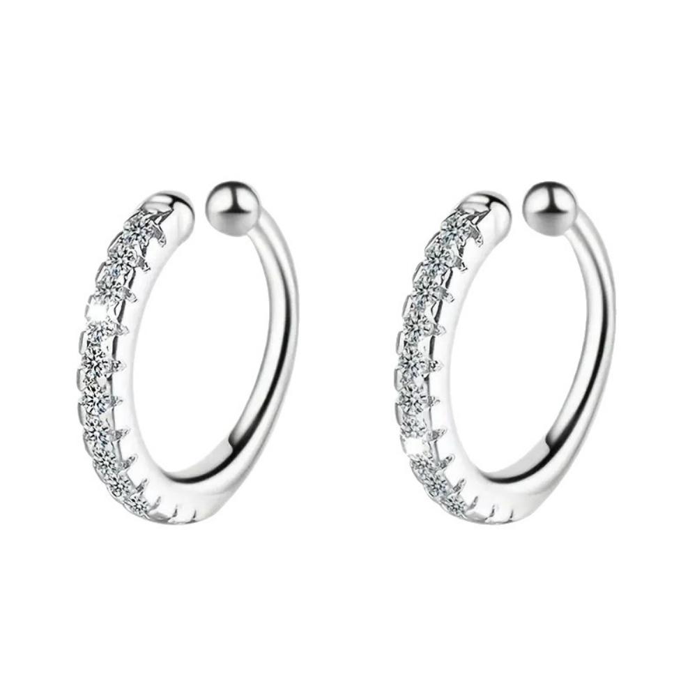 925 Silver Plated Hypoallergenic Letter C Type Zircon Clip Earrings Punk Rock Rhinestone No Hole Clip Ear Women's Jewelry Gift