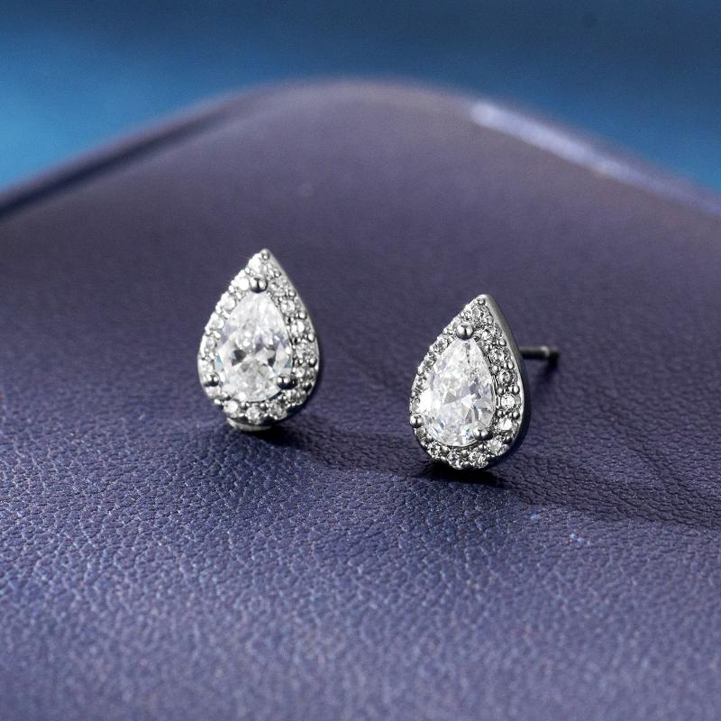 Bridal Jewelry European and American Fashion Wedding Water Drop Zircon Steel Needle Stud Earrings Women's Elegance Earrings Temperament Earrings Hot