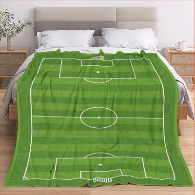 1 Soccer Field Flannel Blanket Single Sided 2D Print Cozy Stylish Blanket Bedroom Living Room Camping Sporty Vibe Accessory Gift