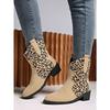 Women's Plus Size Mid Heel Women's Boots Autumn and Winter New Leopard Print Block Heel Martin Boots Pointed Mid Leg Boots