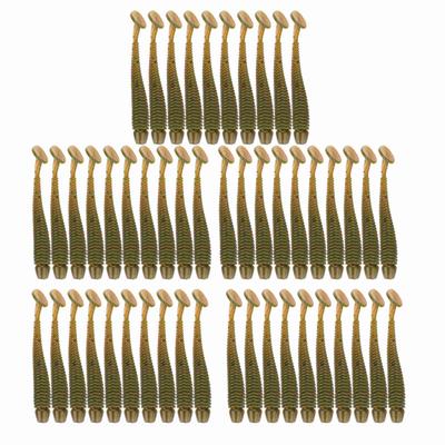 50PCS 5cm Soft Plastic Fishing Lures T Tail Grub Worm Baits Fish Tackle Accessory Black