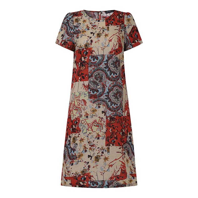 ZANZEA Sukienki damskie z krótkim rękawem i kieszeniami, z nadrukiem i guzikami