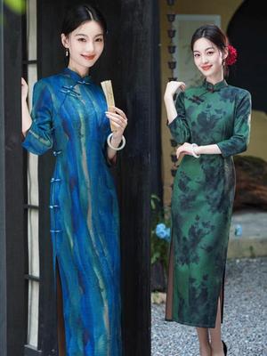 Modern Green Autumn Qipao 2025: Long Sleeve, High-End, Chinese Style