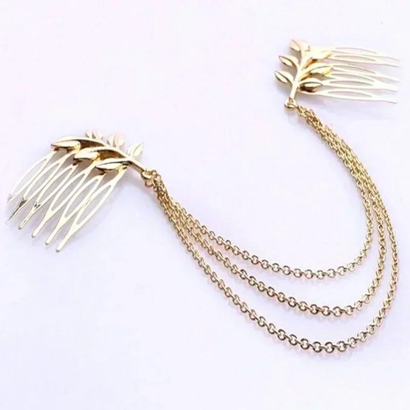 Fashionable Creative Tassel Leaf Comb Hair Accessory Double Headed Inserted Comb Bridal Headpiece Accessory Gift Wholesale