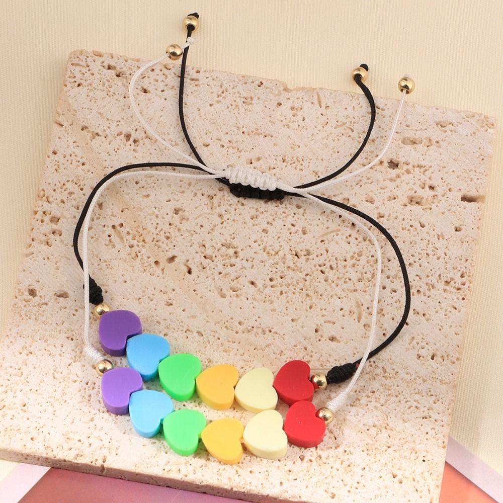 2Pcs Candy Color Rainbow Heart Bracelet Adjustable Friendship Braided Bracelet  Lovers