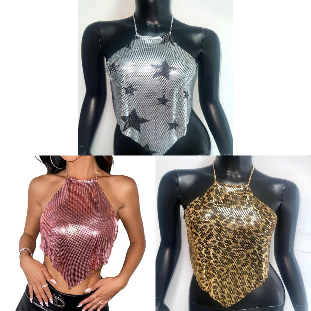 Metallic Sequin Crop Top For Women With Halter Neck Streetwear