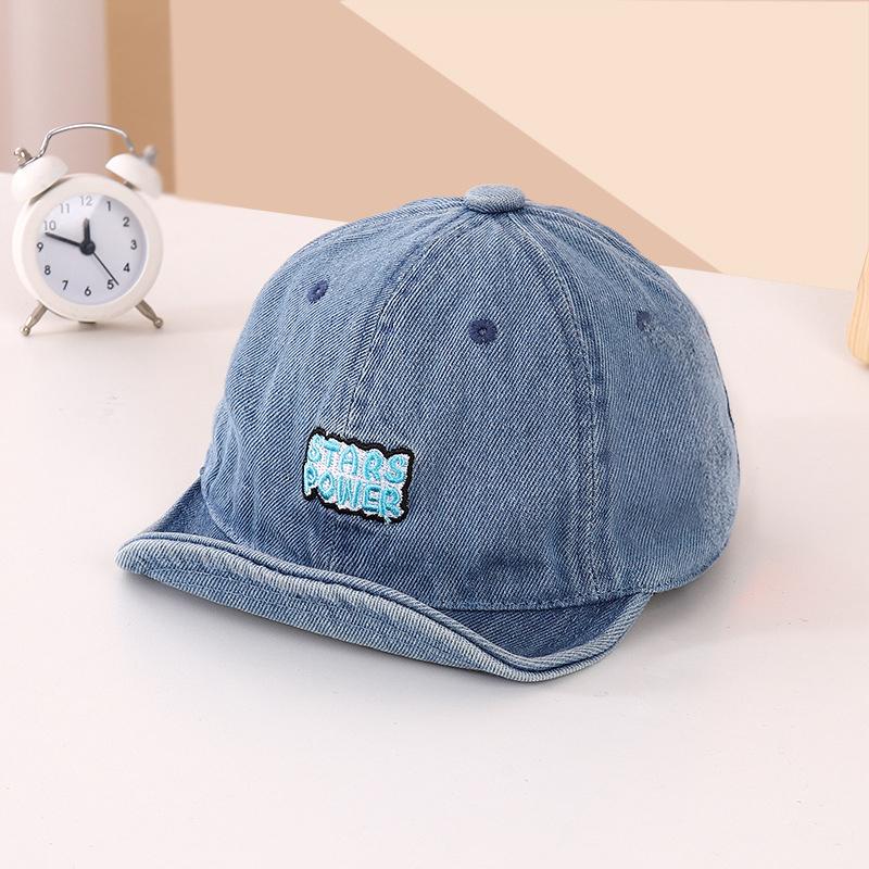 

New Denim Letter Baby Baseball Caps Summer Vintage Soft Brim Outdoor Sun Hats For Baby Boy Casual Sports Kids Peaked Hats Style 4