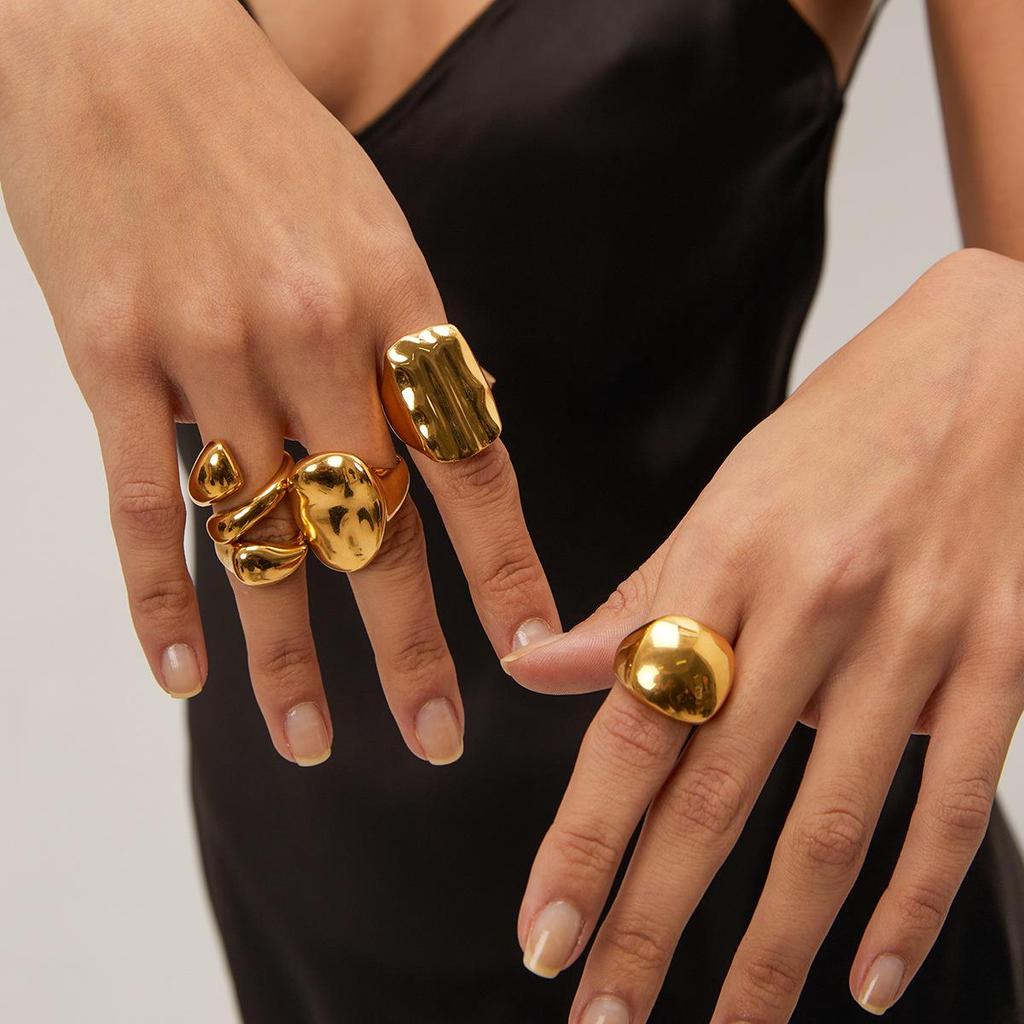 18K Gold Stainless Steel Polished Ring: European & American Fashion, High-End Non-Fading Women's Jewelry