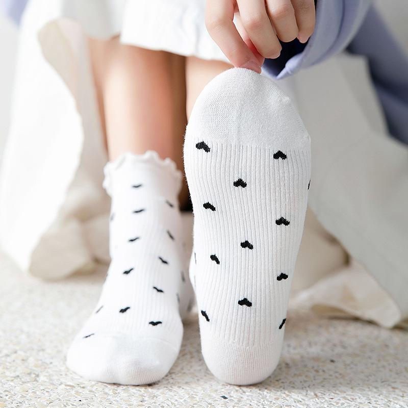 Cute Love Heart  Printed Women Socks Pack Japanese Simplicity Elegant Ladies Short Sox Soft Breathable Wife