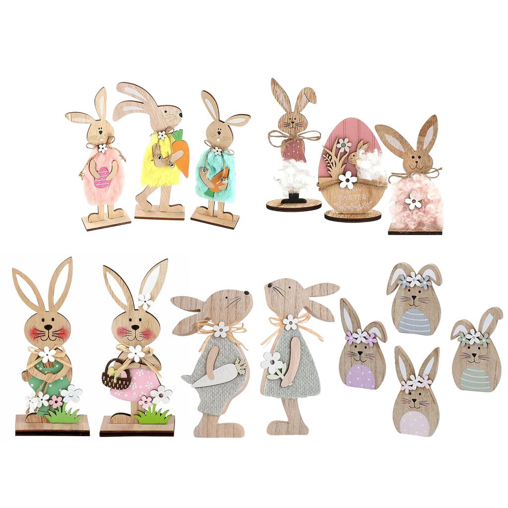 Easter Wooden Bunny Desktop Ornaments Cute Bunny Table Ornaments for Parties and Celebrations