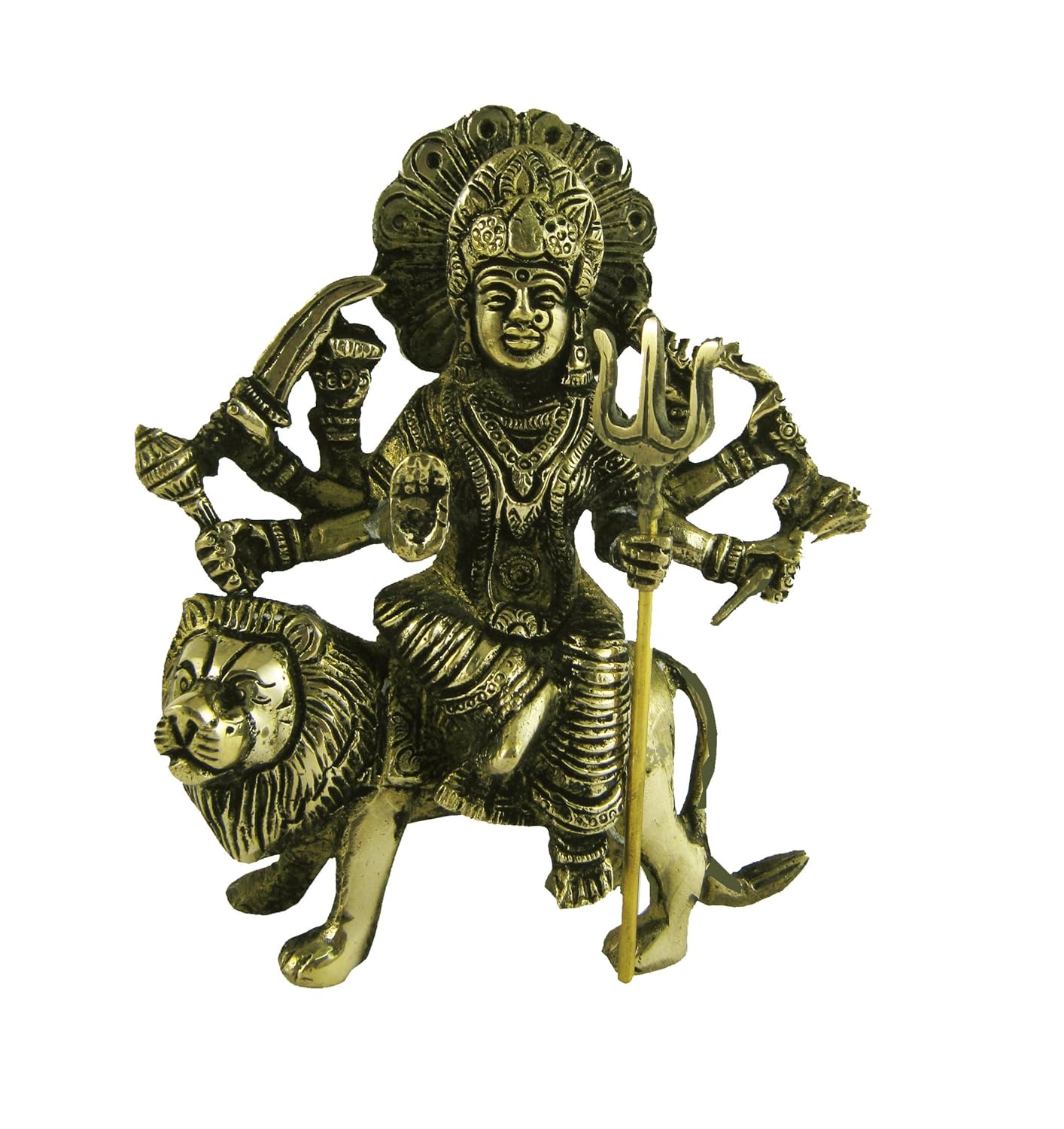 Maa Durga Idol Sitting On Lion Brass Idols, Sherawali Mata Statue, Gold Color
