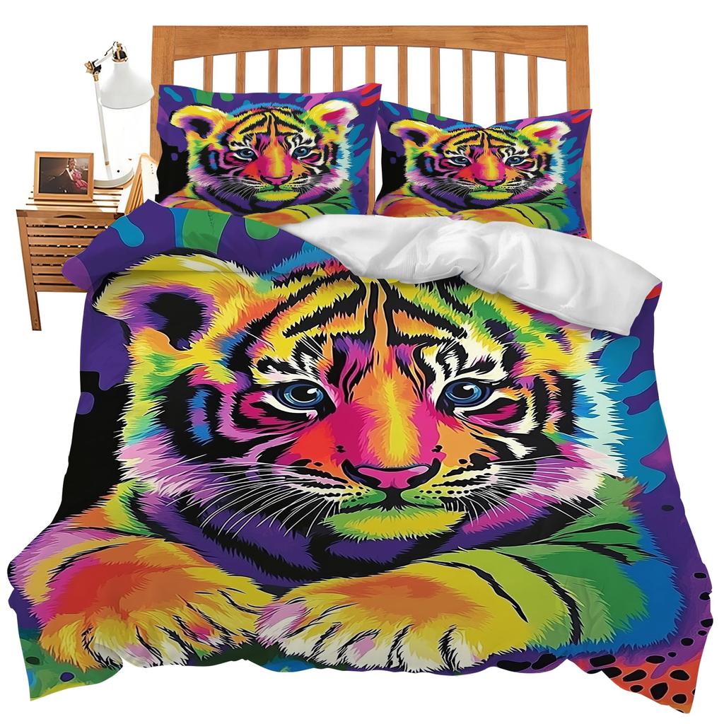 Tiger Duvet Cover Set For Teens Queen King Size Lightweight Quilt Covers Wildlife Pattern Bedding Set Bedroom Decor No Comforter
