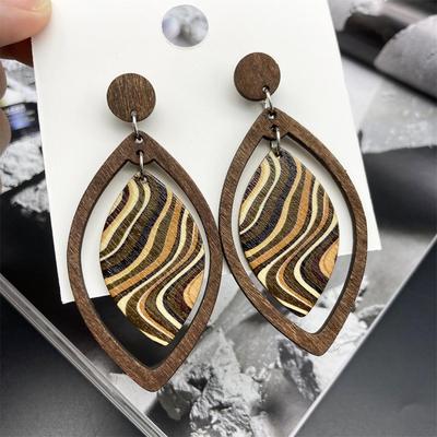 Bohemian Retro Wooden Leaf Earrings - Water Ripple Style