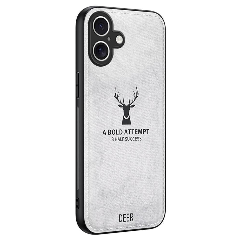 For iPhone 16 Case Deer Pattern Cloth Texture PU Leather Hybrid Phone Cover A
