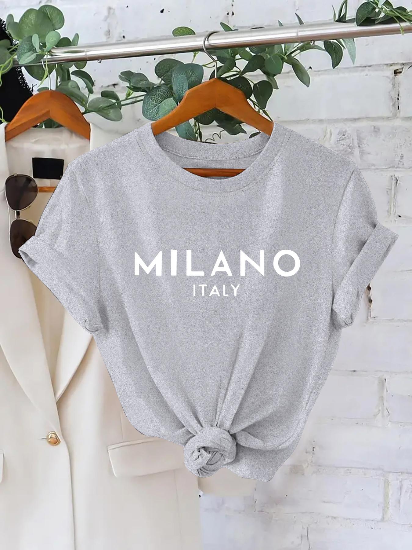 

Women s Milano Italy Graphic T-Shirt - Vibrant Short Sleeve Crew Neck Casual Top, with Geometric Letter Print 4XL