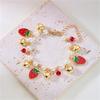 Cute Fruit Heart Charm Bracelets for Women  Strawberry Heart Shaped Pearl Chain Bracelet Dainty Gold Plated Jewelry Gift