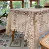Handcrafted Floral Lace Polyester Tablecloth, Square French Vintage Lace Edge Design for Dining, Coffee Table & Party Decor