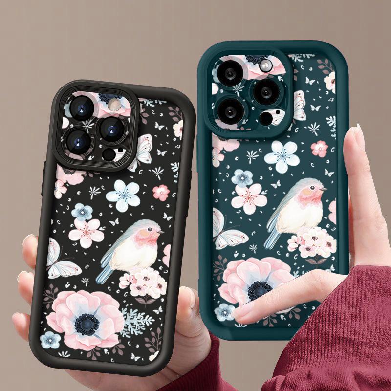 Flowers Pattern Phone Case For iPhone 16 Pro Max 16e 15 14 13 12 11 XR XS 8 7 ShockProof Soft TPU Silicone Cover Fundas