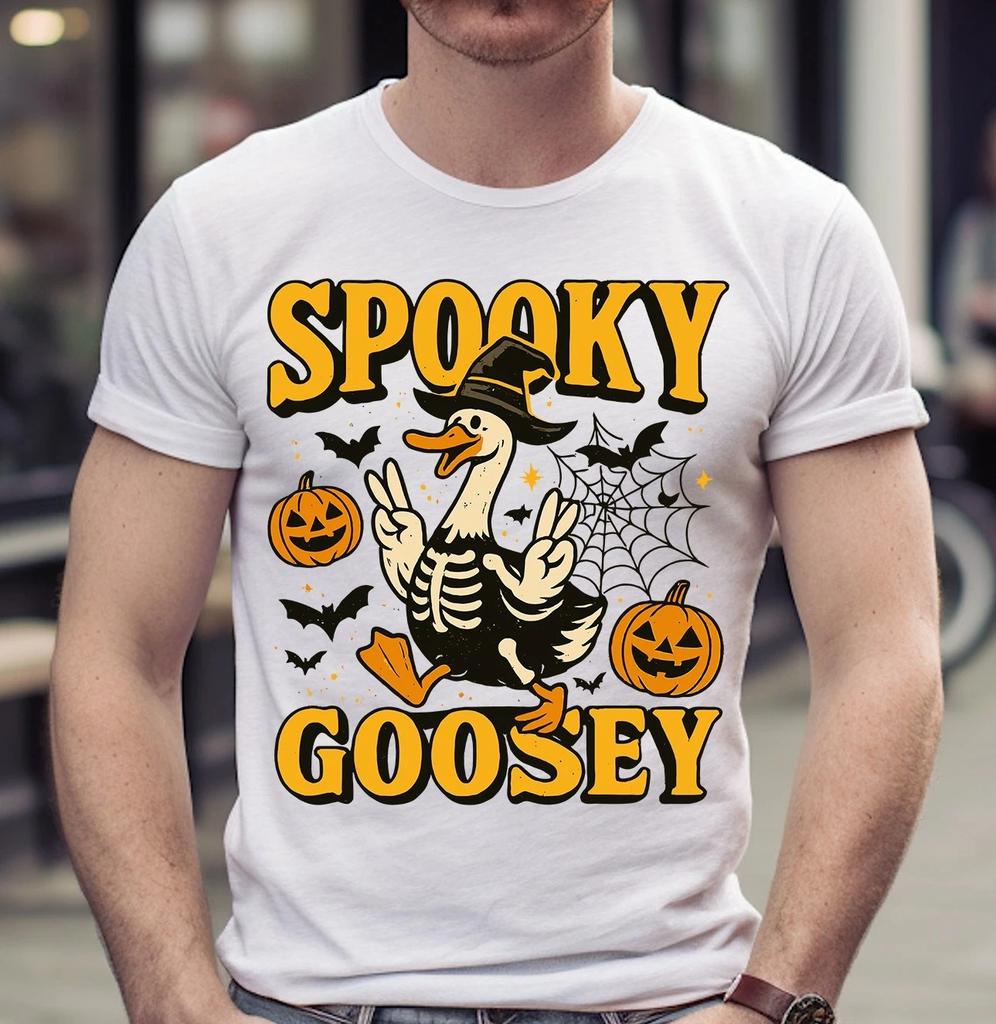 Spooky Goosey Halloween Gift For Boy Girl Pumpkin Ghost Graphic Unisex T- Shirt