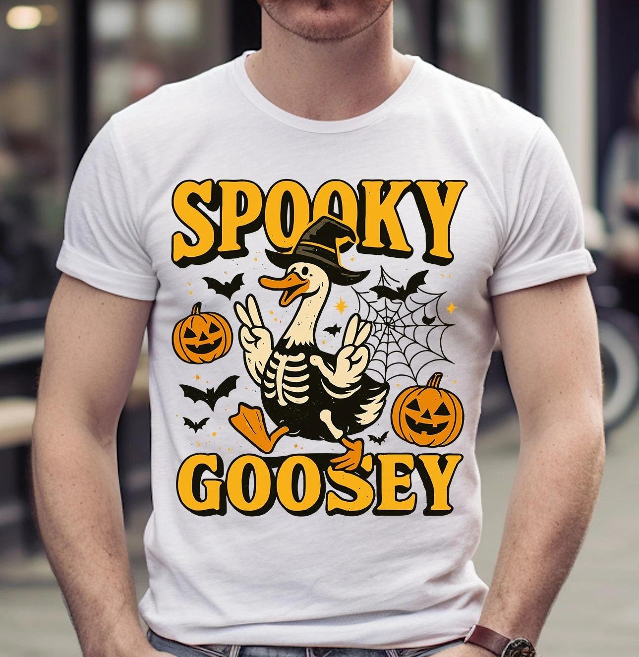 Spooky Goosey Halloween Gift For Boy Girl Pumpkin Ghost Graphic Unisex T- Shirt 4XL